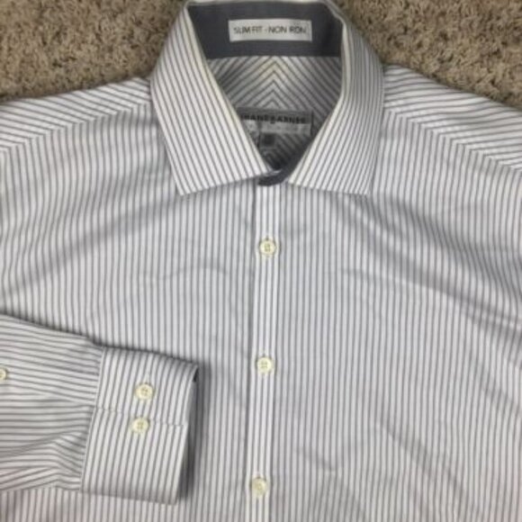 Jhane Barnes Mens White Striped Button Up Cotton Dress Shirt Size 15 32/33 - Picture 1 of 10